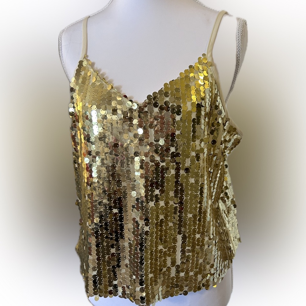 Gold Sequin Sleeveless Top Medium - NWOT